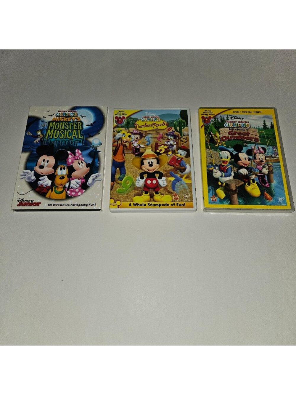 3 Mickey Mouse Clubhouse DVD Lot Monster Musical Numbers Roundup Great Outdoors